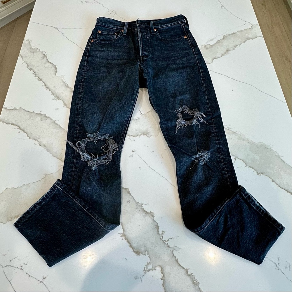 Levi 501 Skinny Ripped Denim Jeans SIZE W25 L28